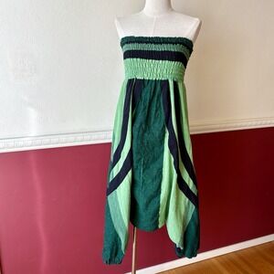 A-One Harem Jumpsuit Women's S Green Color Block 100% Cotton India Boho Festival